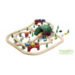 Set trenulete Mountain Rock Town cu circuit montan si tunel dublu Rail Road 100 piese din lemn